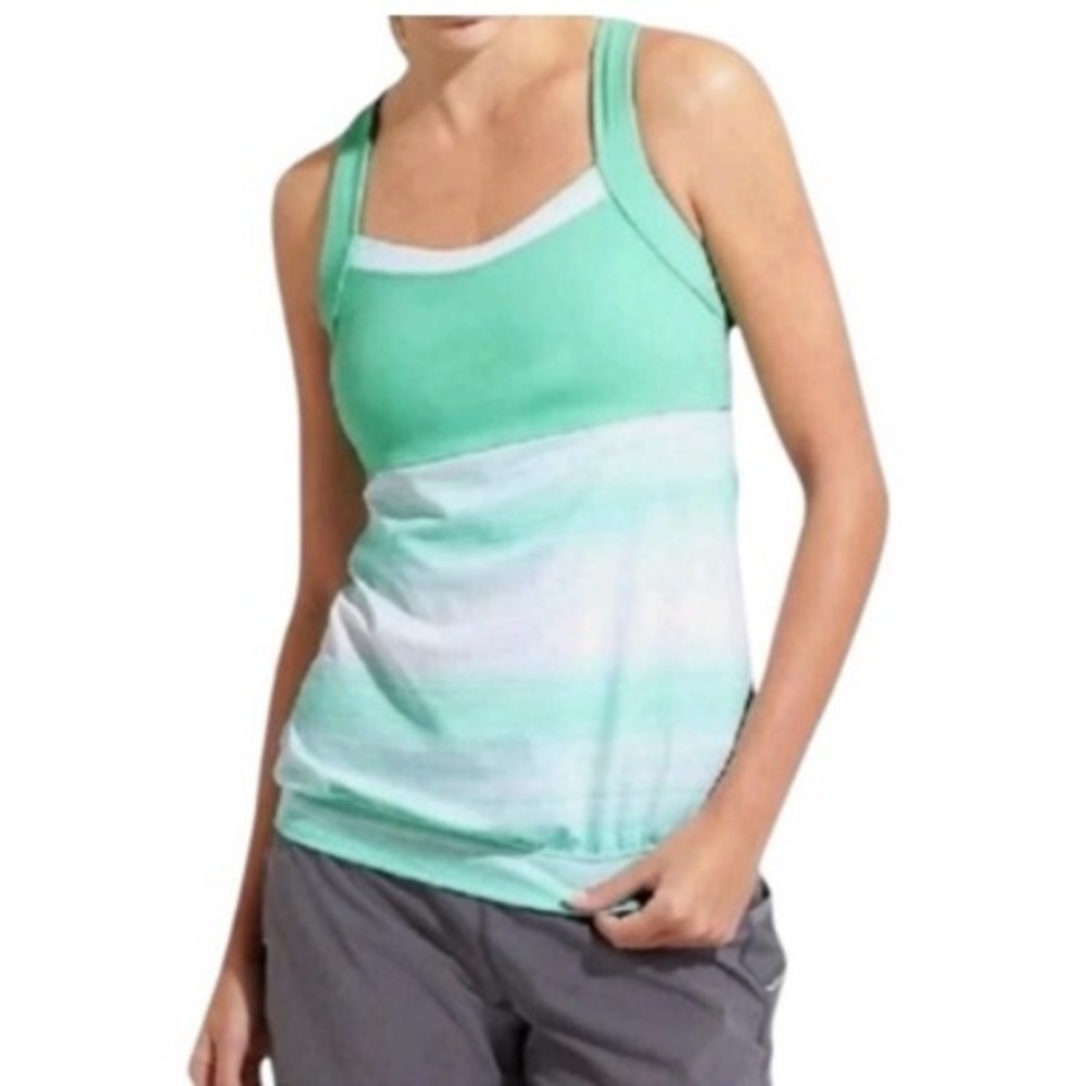 Athleta Striped Colorblock Built In Bra Banded Tank Top Womens M Green Workout - Picture 1 of 8